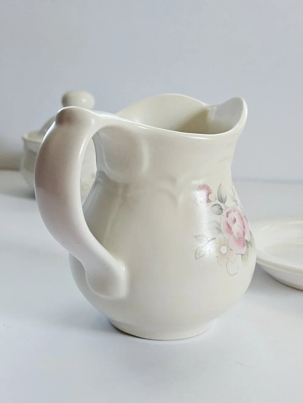 Pfaltzgraff Tea Rose Creamer pitcher And Lidded Sugar Bowl trinket dish pastel